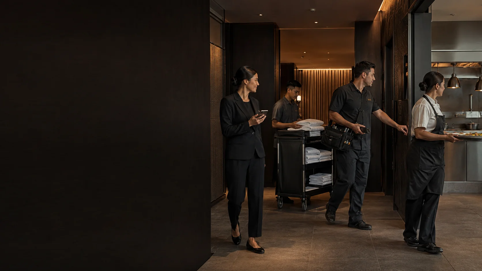 Hotel Back of House teams moving through a coordinated service corridor