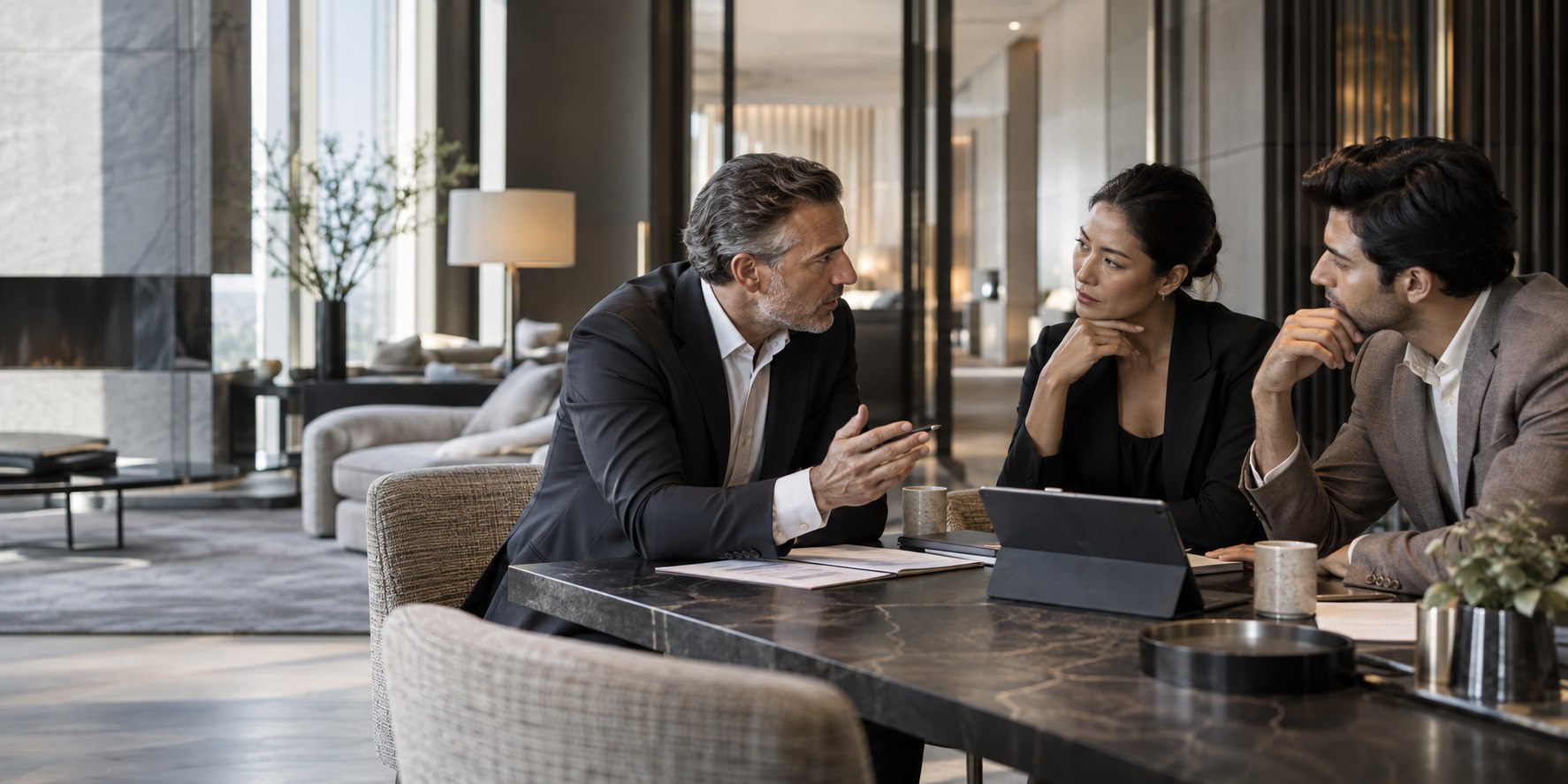 Hospitality leaders discussing a property transformation together
