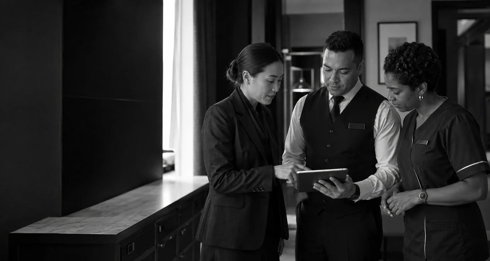 Hospitality colleagues coordinating a live guest request