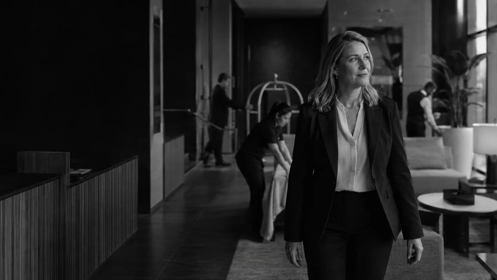 A hotel leader walking through a property as the team prepares for the day